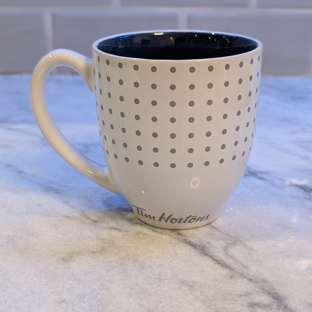Tim Hortons White and Gray Polka Dot Mug